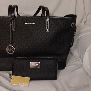 Michael Kors Black Tote and Wallet Set